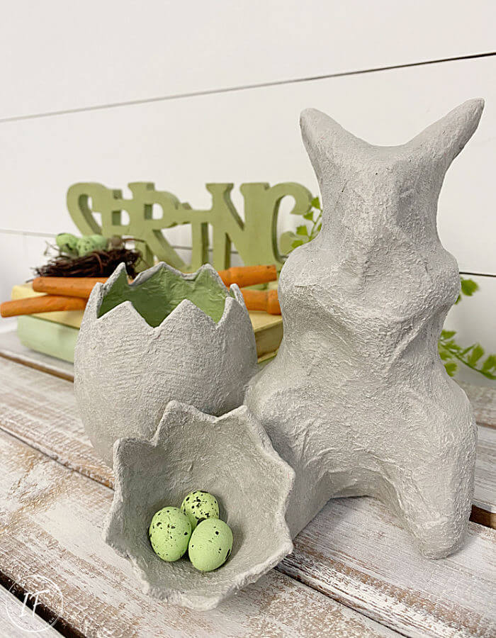 Faux Concrete Paper Mache Easter Bunny - Interior Frugalista